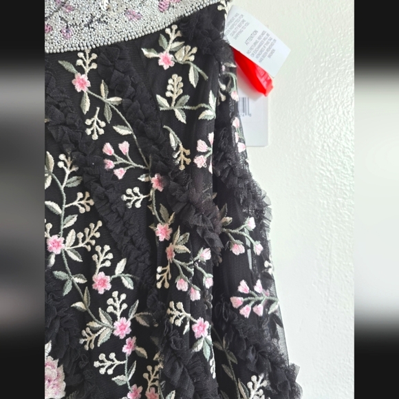 NWT! Mac Duggal,Embroidered Ruffled One Shoulder Lace Up Gown,Black Multi, Size4 - Picture 12 of 15